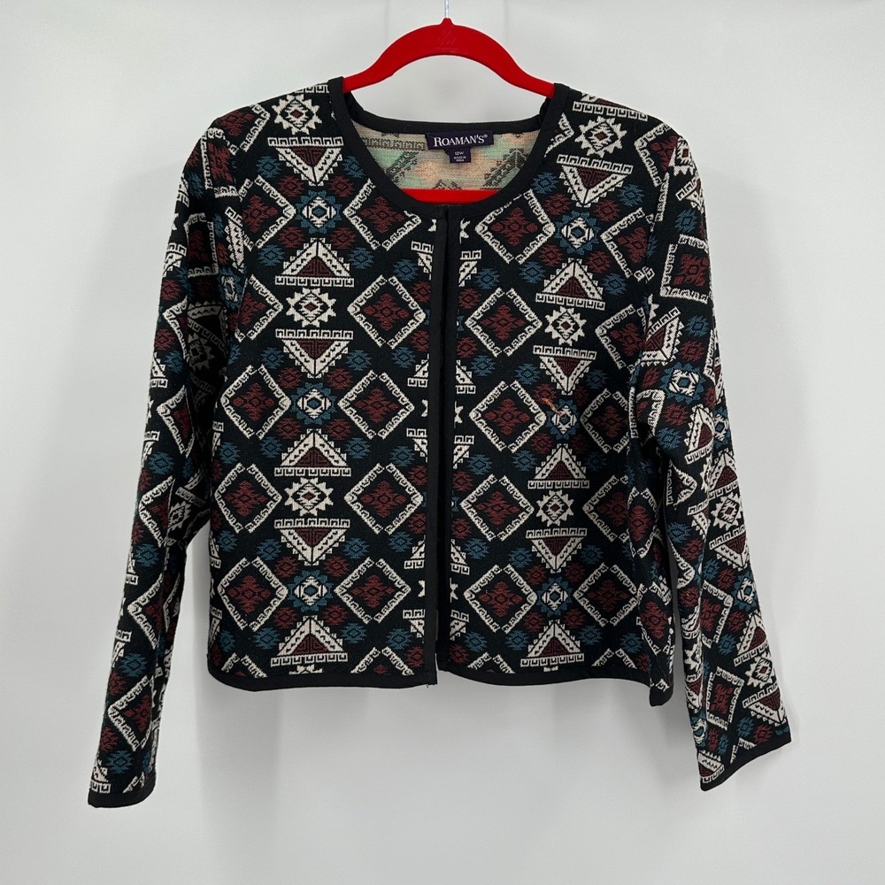 Womens Southwestern Boho Tapestry Jacket Size 12W Aztec Western Eclectic Artsy